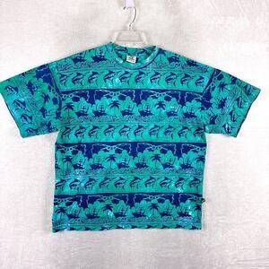 VTG Rum Reggae TShirt Men L Blue Green Marlin Boat Beach Tropical Aloha Tiki 90s